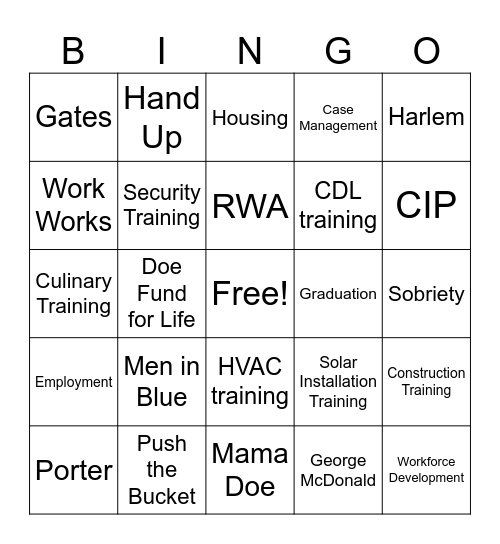 Doe Fund Bingo! Bingo Card