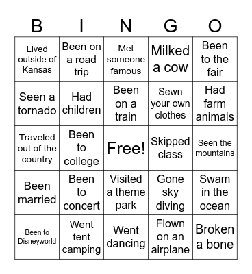 Have you Ever? Bingo Card