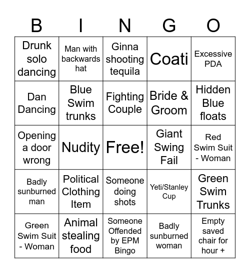 Tropical Bingo Card