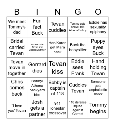 9-1-1 perditions season 8 Bingo Card