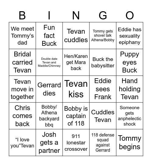 9-1-1 perditions season 8 Bingo Card