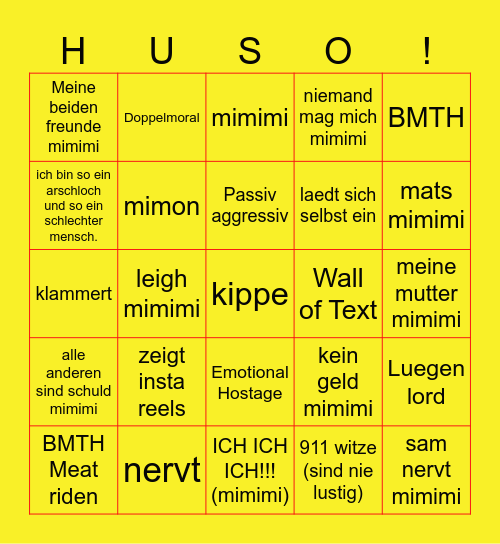 hurensohn bingo Card