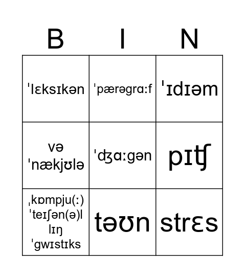 Nathi's Linguistics Bingo Cards Bingo Card