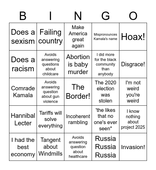 Trump Bingo Card