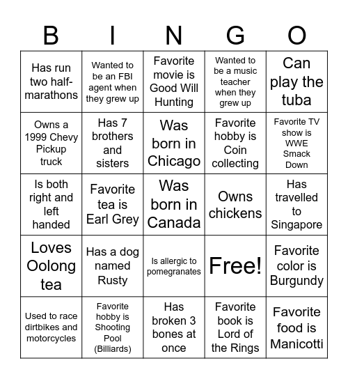 FIND SOMEONE WHO... Bingo Card