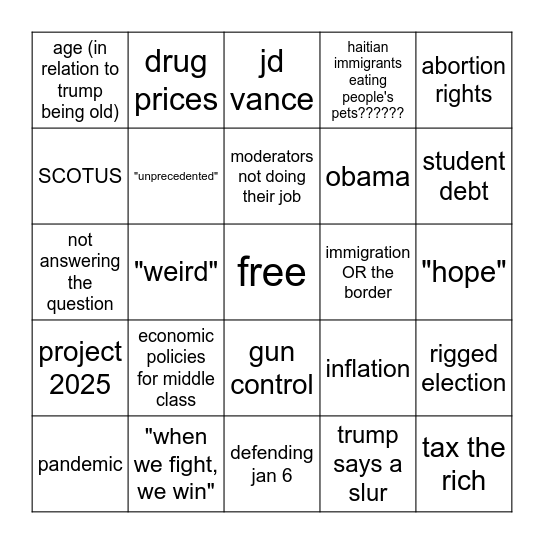 the debat. Bingo Card