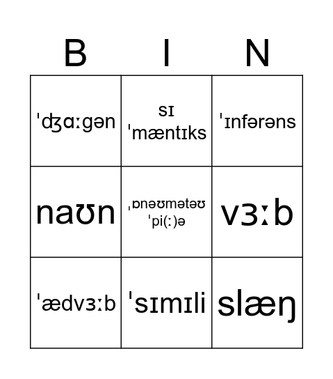Olwam's Language Bingo Card