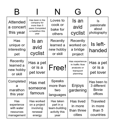 Binnie Bingo Card