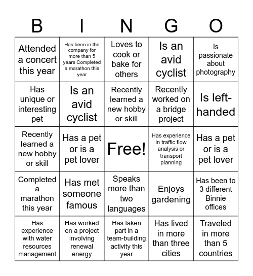 Binnie Bingo Card