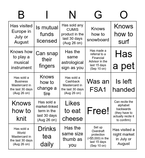 "Find Someone Who" Bingo Card