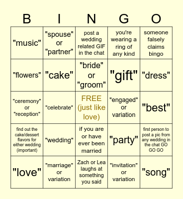 CONGRATS ZACH & LEA!!!!! <3 Bingo Card