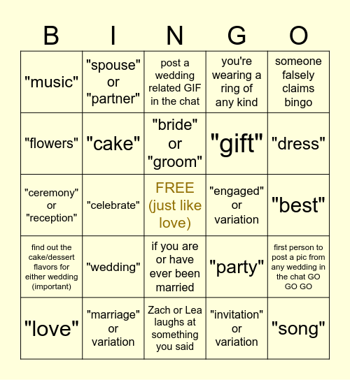 CONGRATS ZACH & LEA!!!!! <3 Bingo Card