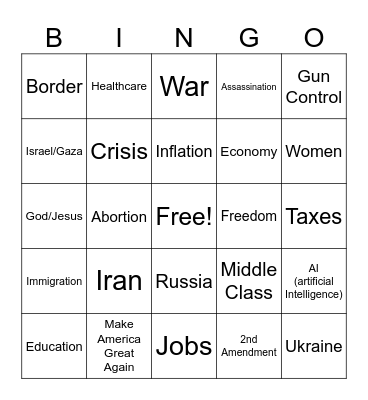 Presidential Debate Bingo Card