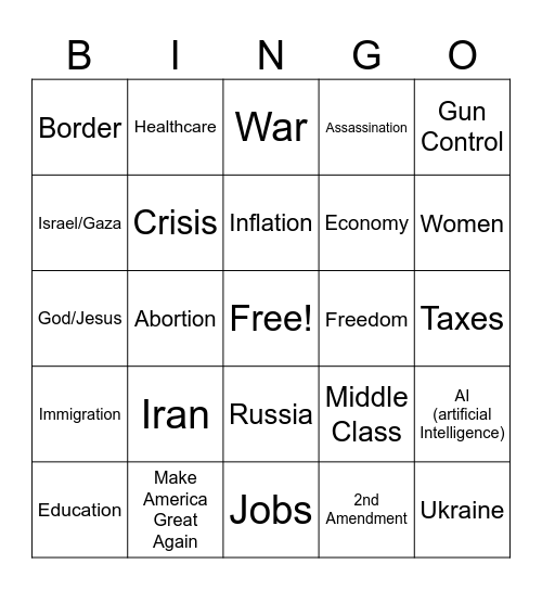 Presidential Debate Bingo Card