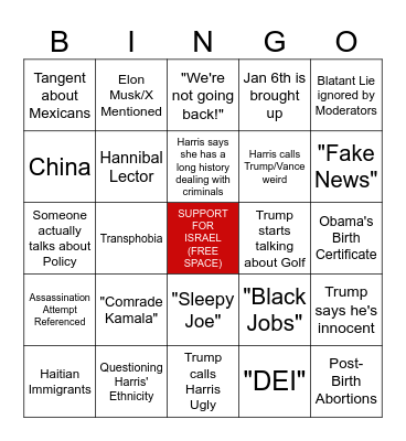 DEBATE NIGHT BINGO (REVISED) Bingo Card
