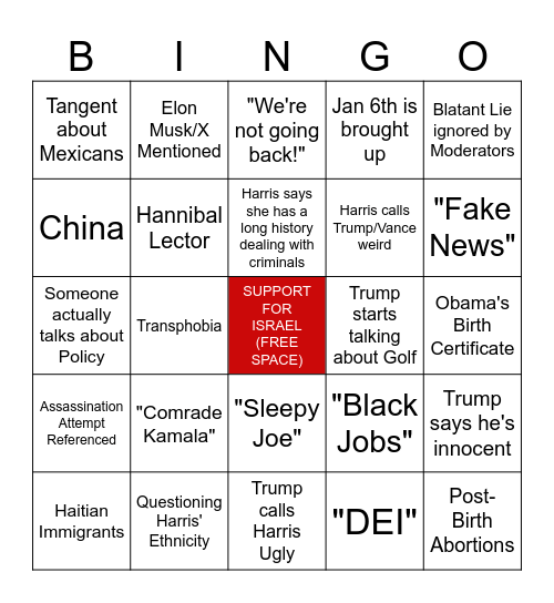 DEBATE NIGHT BINGO (REVISED) Bingo Card