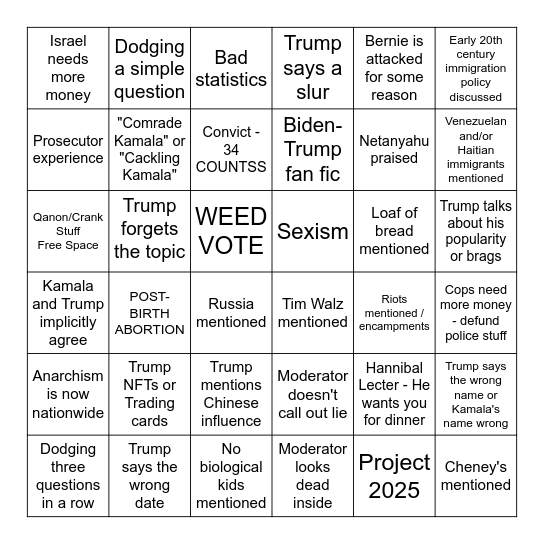 Debate Bingo Card