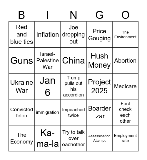 Presidential Election Bingo Card