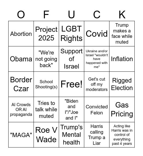 Debate Bingo Card