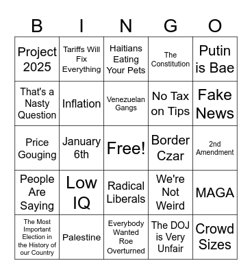 Presidential Debate 2024 Bingo Card