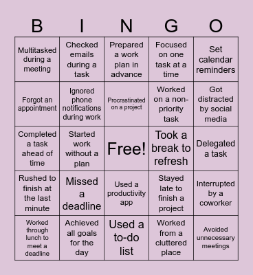 Time Management & Productivity Bingo Card