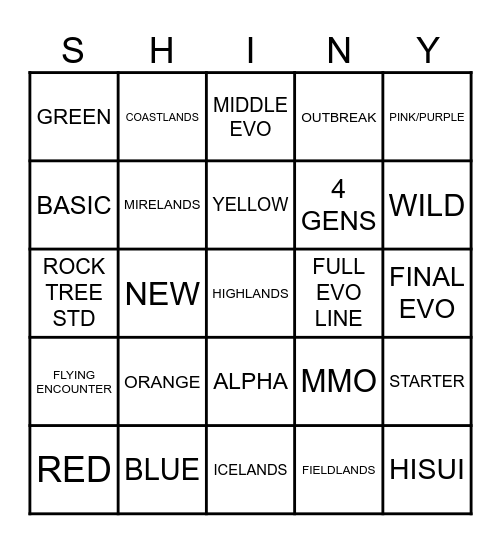 Shiny Hunting Bingo Card