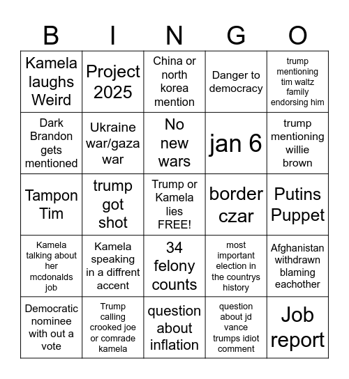 Debate bingo Card