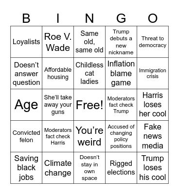 Harris-Trump Debate 9-10-24 Bingo Card