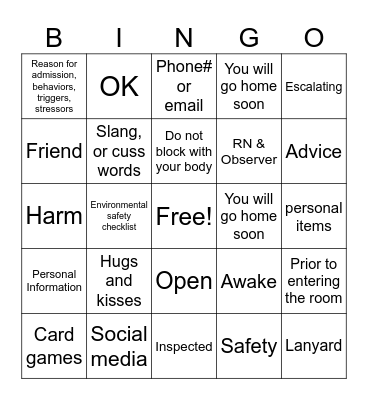 Direct Observer Bingo Card