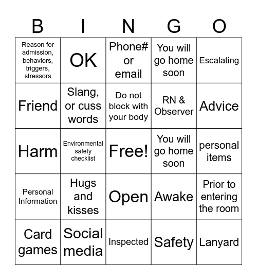 Direct Observer Bingo Card