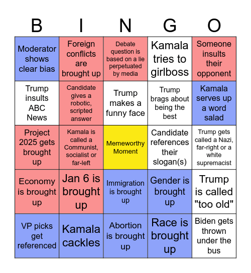 Presidential Election Bingo Card