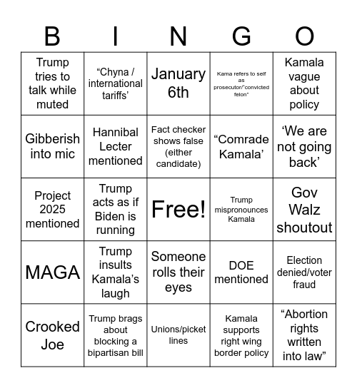 Debate bingo Card