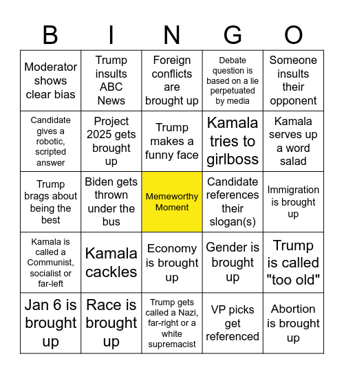 Presidential Election Bingo Card