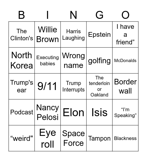 Fight Night Bingo Card