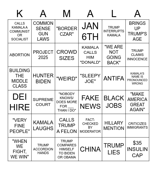 debate bingo Card