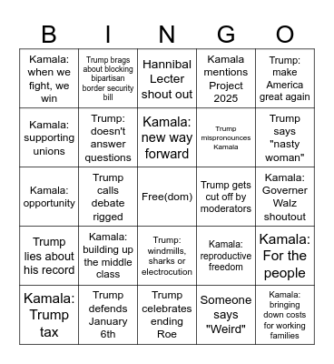 The Great Debate Bingo Card
