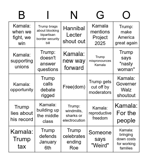 The Great Debate Bingo Card