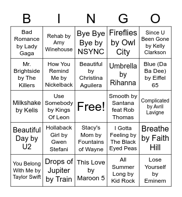 2000's Music Bingo? Bingo Card