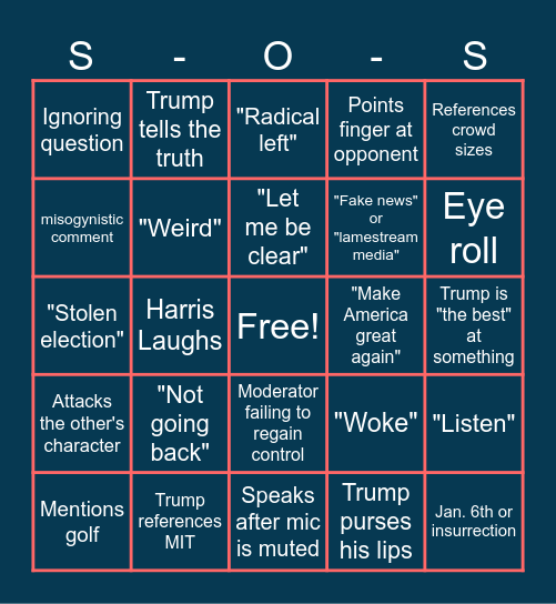 2024 Harris vs Trump Election Bingo Card