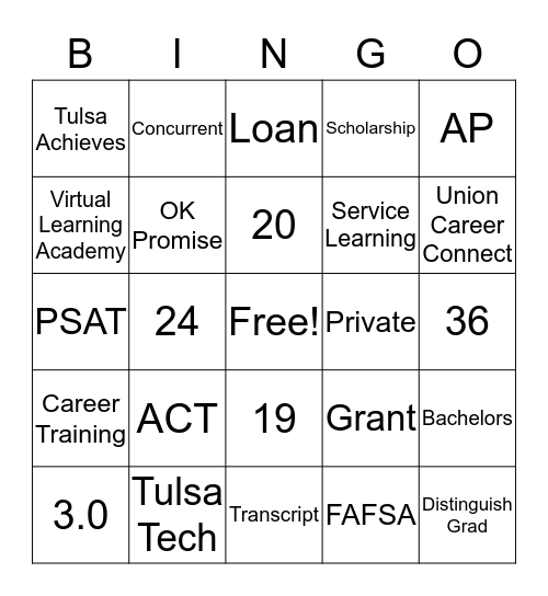 College & Career BINGO Card