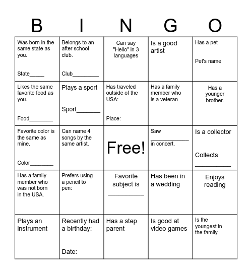 Start With Hello Bingo Card