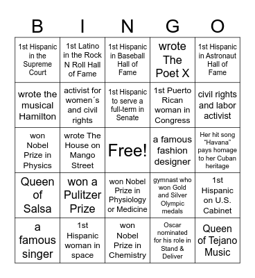 Notable Hispanic Americans Bingo Card