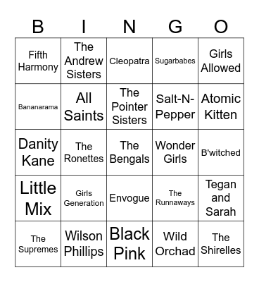 Girl Band Bingo Card