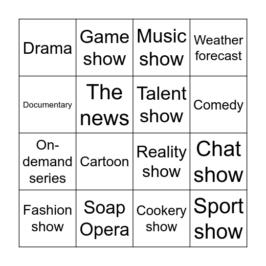 TV shows Bingo Card