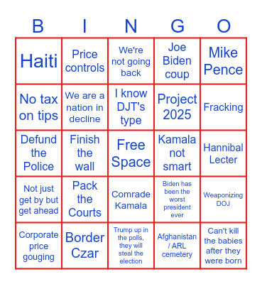 9/10 DEBATE Bingo Card