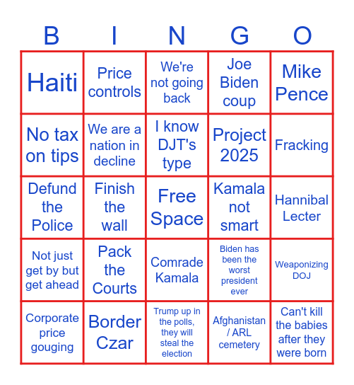 9/10 DEBATE Bingo Card