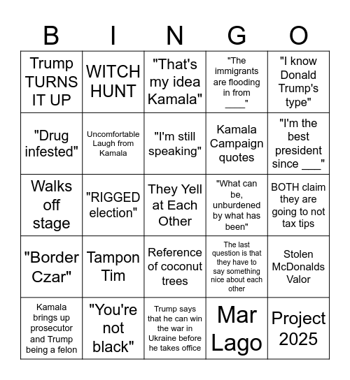 First Debate Bingo 2024-2025 Bingo Card