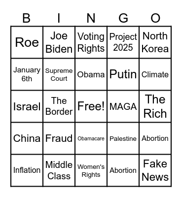 2024 DEBATE NIGHT BINGO Card