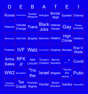 September 10th Presidential Debate Bingo Card