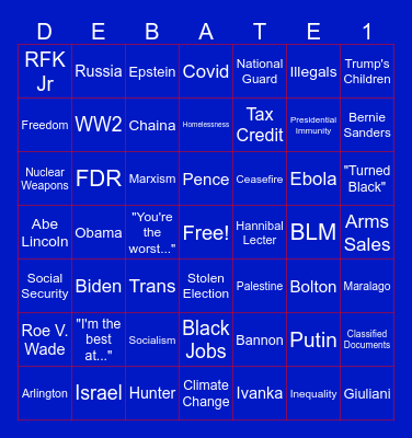 September 10th Presidential Debate Bingo Card